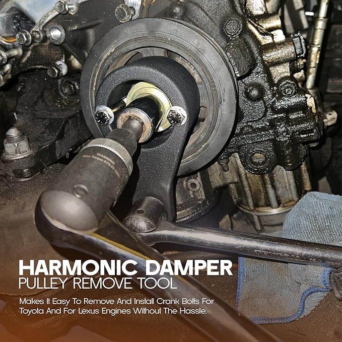 Crankshaft Damper Pulley Holding Holder Harmonic Tool Harmonic Damper Pulley Remove Tool Compatible with Toyota Lexus 3.0 L6, 3.0 V6, 3.3 V6, 4.0 V8, 4.3 V8, 4.7 V8 with 2PCS Crank Bolts