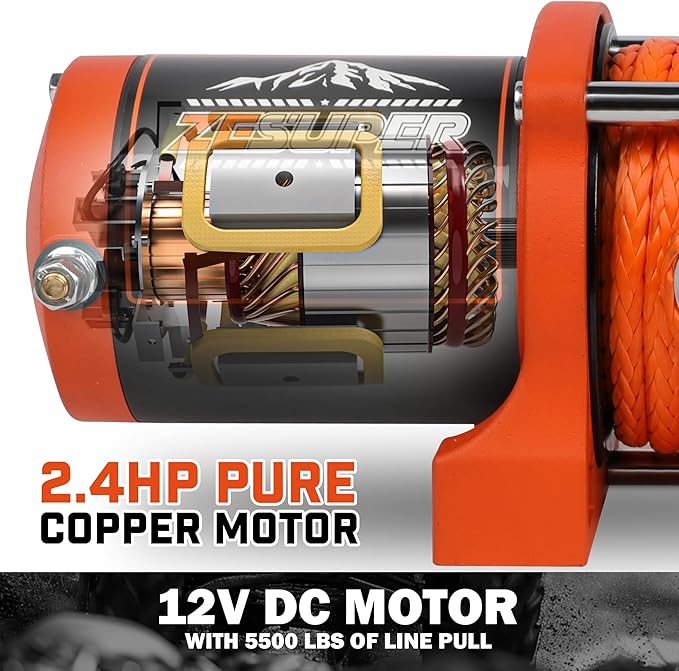 ZESUPER 5500 lb Electric Winch 12 Volt Winch Kit for ATV UTV Boat Trailer Waterproof IP67 Synthetic Rope with Wireless Remote Handheld Switch Mounting Plate