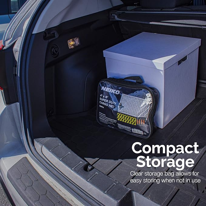 NEIKO 50971A 4'x6' Super Duty Small Cargo Net¸ Bungee Cargo Net, 16 Pcs Detachable hooks, 4 Carabiners, Small 4"x4" Mesh Protects Small Items, Cargo Net For SUV, ATV/UTV, RV, Pickup Truck Bed, Trailer