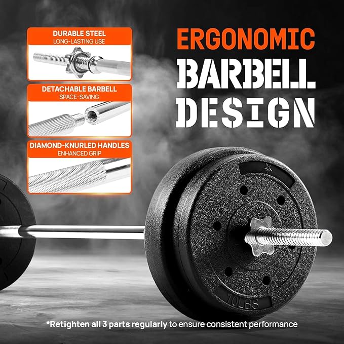 Yes4All 480LB Standard Straight Barbell 60" & EZ Curl Bar 47", Weight Bar 1" Diameter - Star Lock Collars & Rubber Ring for Deadlifts, Squats