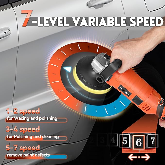 Buffer Polisher, Powerful Buffer Waxer, 7 Variable Speed 1000-3500 RPM,Rotary Polisher with 6" and 7" Backing Plate, 1580W Rotary Polisher for Car Polishing, Waxing, Glaze, Sanding