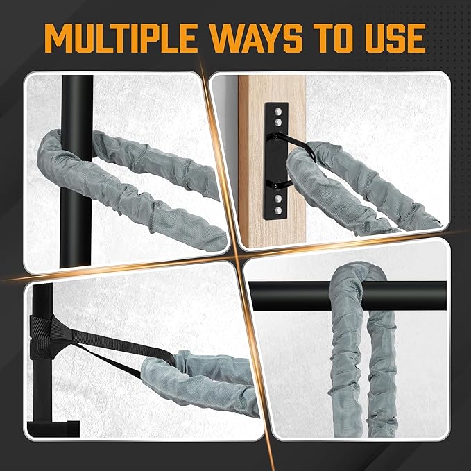 Yes4All Battle Ropes, Workout Rope with Cover, Steel Anchor & Strap Included, Heavy Ropes for Exercise Training - 1.5/2 Inch Diameter, 30, 40, 50 Ft Length