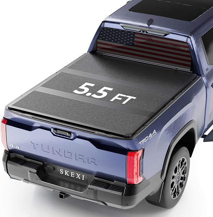 FRP Tonneau Cover Truck Bed for Toyota Tundra 5.5ft Bed (66.7") 2022-2025, Hard Tri Fold Heavy-Duty Locking Drill-Free Install Dustproof Waterproof Fiberglass Anti-Theft Security