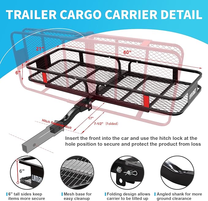 60"X21.6"X6" Hitch Cargo Carrier with Waterproof Cargo Bag(58"X20"X24"), Rust Resistant Baking Paint and Alloy Steel Material