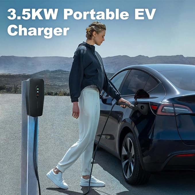 Level 1/2 EV Charger for Tesla 16Amp, Electric Vehicle Portable Charger with 20FT Cable, 3.5KW Home EV Charging Station for Tesla Models Y/X/3/S,110V-240V, NEMA 6-20 & NEMA 5-15 Plug