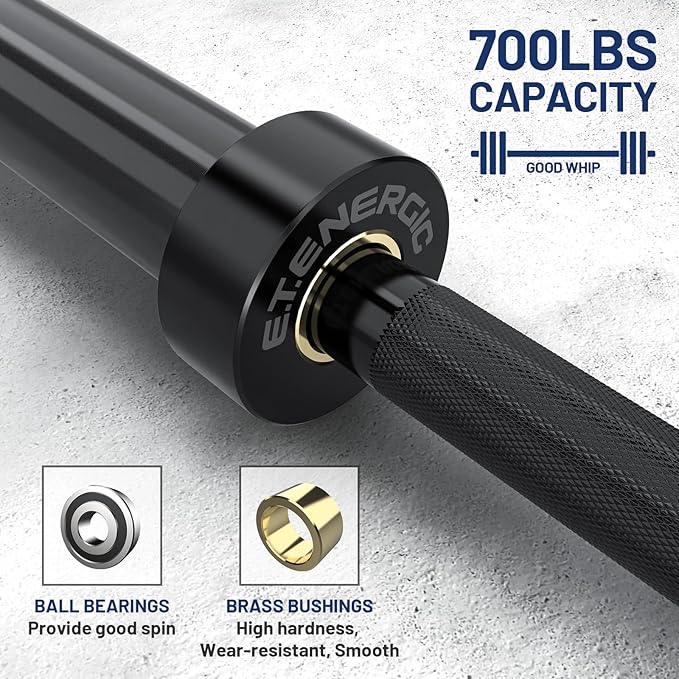 7ft Olympic Barbell 40LB Bar Load 700lbs Capacity Available Men's Barbell with Hard Chrome Sleeves for 2" Olympic Plates, 2 Inch Barbell Bar for Squats, Deadlifts, Presses, Rows and Curls