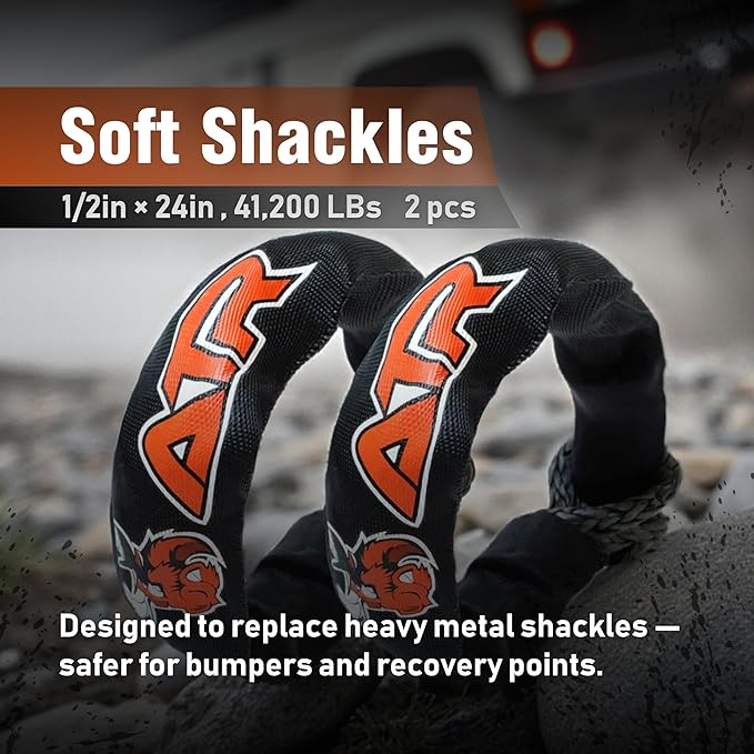 ATR Off-Road Recovery Kit – Tree Saver Strap 3.5”x8ft (36,000 lbs) + (2) ½”x24” Soft Shackles + Recovery Ring (66,000 lbs) – Heavy Duty Tow Strap Set for Truck, Jeep, SUV, 4x4, ATV