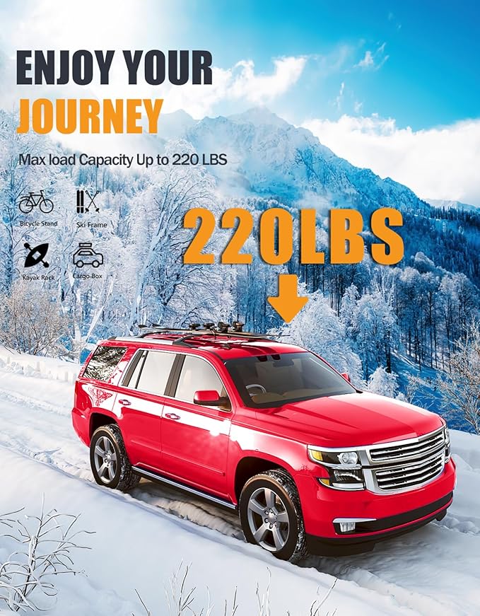 KINGGERI Lockable 220lbs Roof Rack Cross Bars Compatible with 2015-2020 Chevy Tahoe & Chevrolet Suburban, GMC Yukon & Yukon XL, Cadillac Escalade & Escalade ESV, Heavy Duty Aluminum Roof Rails