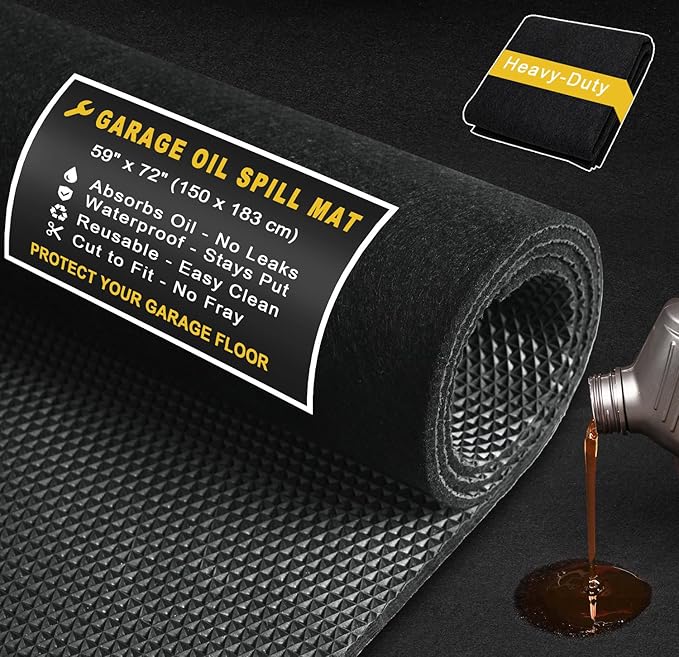 Golener Oil Spill Mat - 59”x72” Garage Floor Mat for Under Car, Absorbent Oil Mat, Rubber Floor Mats, Waterproof, Contain Liquid, Protect Garage Surface from Spills, Reusable, Washable, Durable, Black