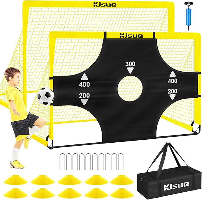 Kids Soccer Goals for Backyard Set, 2 of 6x4 ft Portable Pop Up Soccer Goal Training Equipment, Soccer Net with Target, Soccer Ball, Cones, Soccer Set for Kids Youth Toddler Sports Outdoor Games