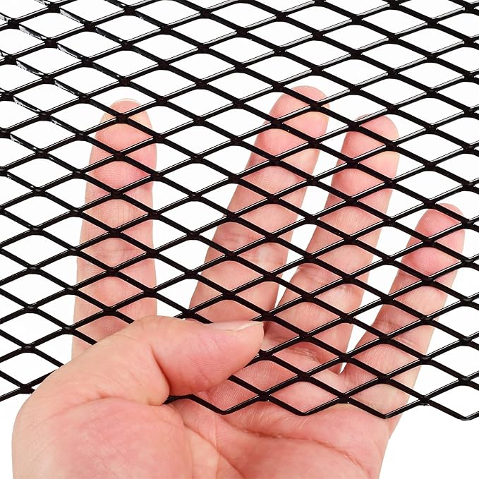 AggAuto 47x16 inches Car Pickup Truck Grill Mesh Spoiler Bumper Vent Aluminum Alloy Automotive Grille Insert Air Intake Racing Rhombic Hole 8x16mm Black