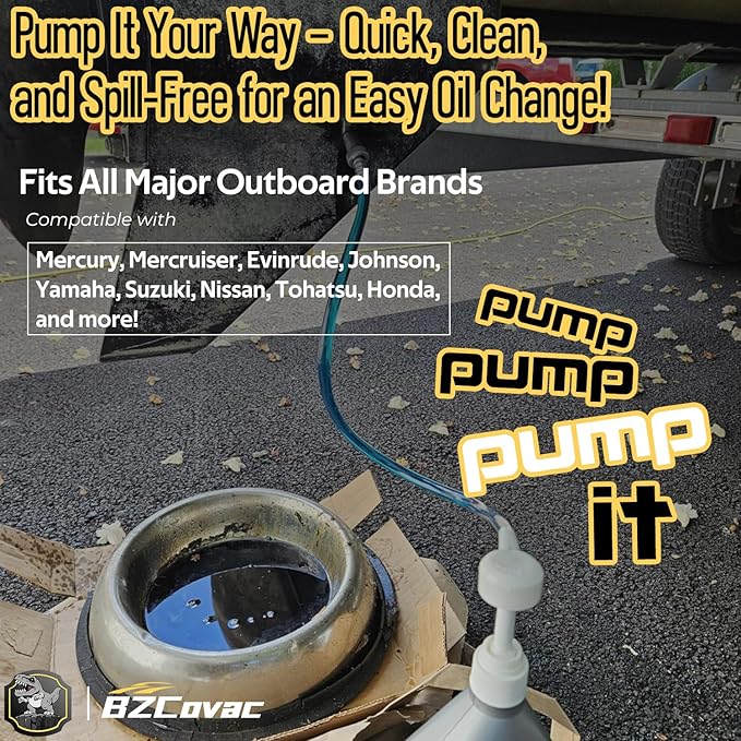 Lower Unit Gear Oil Pump for Standard Quart Bottles - 8cc Pump, 8mm & 10mm Adapters, 3/8" Metal Swivel - Outboard Motors Gear Lube Pump for Mercury, Yamaha, Suzuki, and More