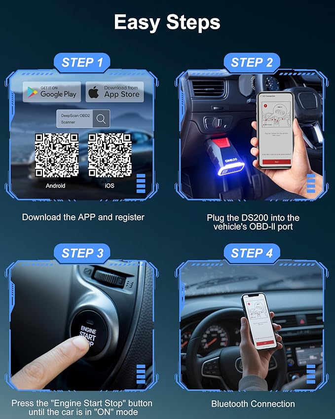 GOOLOO DEEPSCAN DS200 OBD2 Scanner Diagnostic Tool, Bluetooth Wireless All System Diagnostics for iOS & Android, Bi-Directional Control, 8+ Hot Reset, Code Reader, Live Data & Performance Test