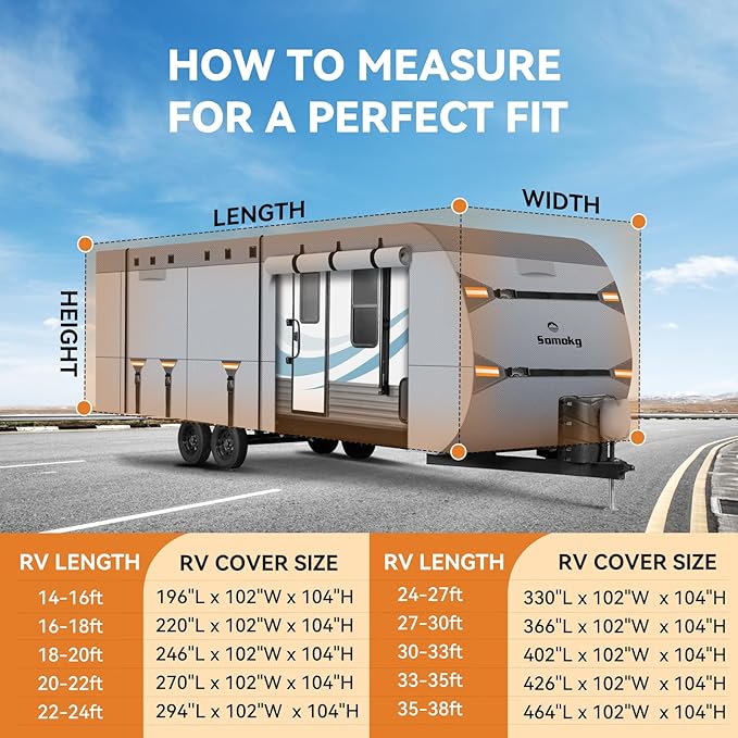 Upgrade 7-Layer Heavy Duty RV Cover 30-33 FT | Fits RVs with Roof Top A/C | All-Weather Travel Trailer RV Cover for Snow & Wind Protection | Rip-Stop Camper Cover with 5+2 Straps