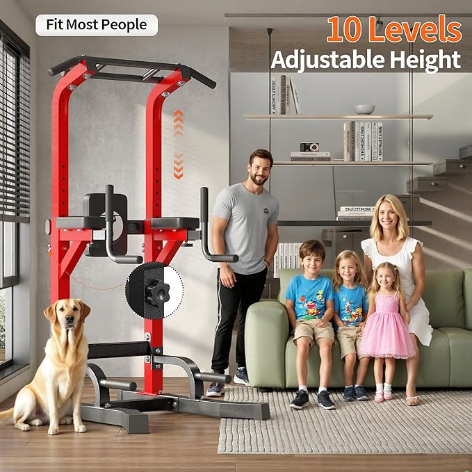 SogesHome Adjustable Pull Up Bar & Dip Station, Heavy Duty 500LB Capacity Multifunctional Home Gym Fitness Equipment for Strength Training, Push Up Stand for Arm, Back, Core & Full Body Workout
