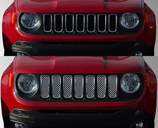 Trim Illusion Patented Tech ABS439 Tape On Chrome Grille Overlay Insert Trim Compatible with 15-19 Jeep Renegade - 7 Piece