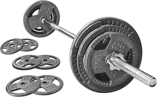 Cast Iron Standard Weight Plates Including 5FT Standard Barbell with Star Locks, 45-Pound Set (35 Pounds Plates + 10 Pounds Barbell), Multiple Styles