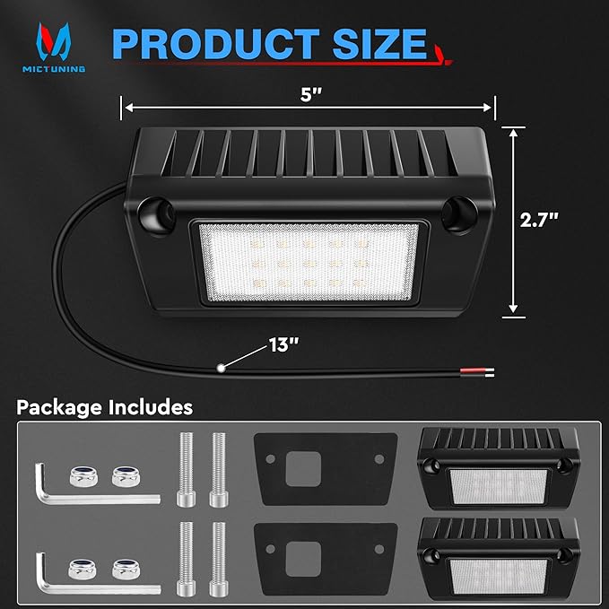 MICTUNING RV Porch Lights, 5 Inch 45W Amber/White LED Exterior Utility Awning Light 6000K Aluminum Housing IP67 Waterproof Replacement Lighting for Trucks Trailers Bus Marine Boats, 2 Pcs