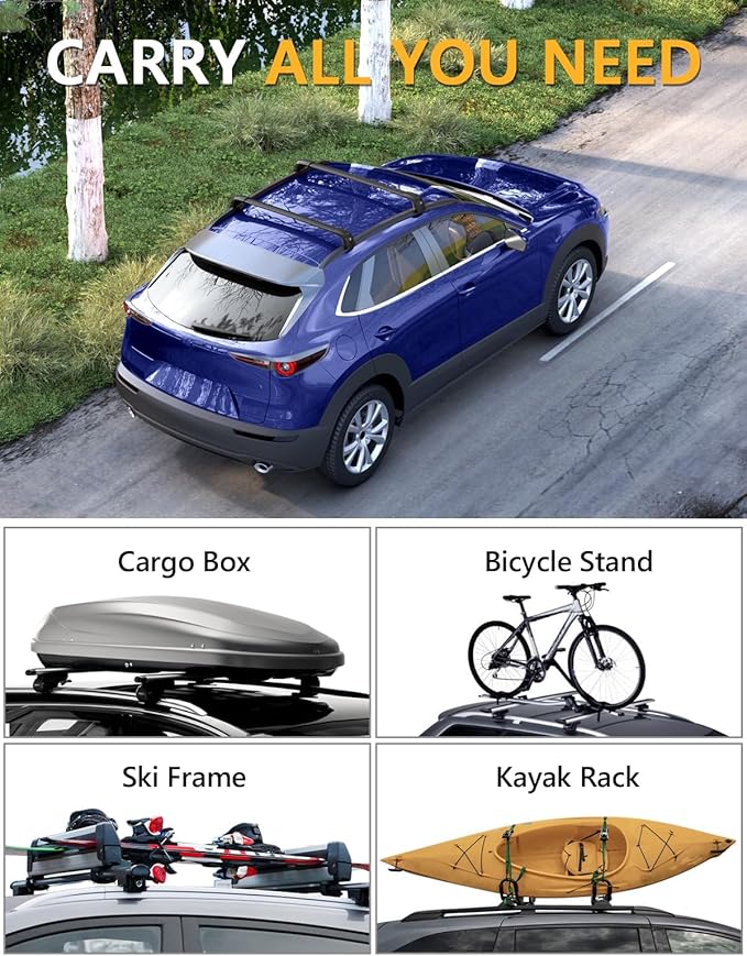 Tuyoung Roof Rack Cross Bars Fit for Mazda CX30 CX-30 2020 2021 2022 2023 2024 2025 2026 with Flush Side Rails，220lbs Lockable Heavy Duty Anti-Theft Aluminum Roof Rails Crossbars Cargo Carrier Bag