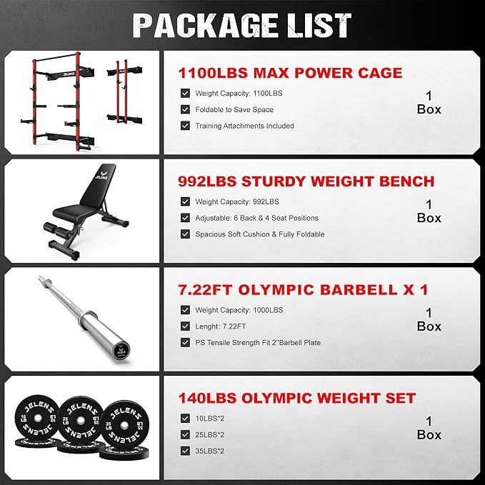 Folding Squat Rack, Wall Mounted Power Rack for Home Gym, Space Saving Multi-Functional Power Cage with Attachments
