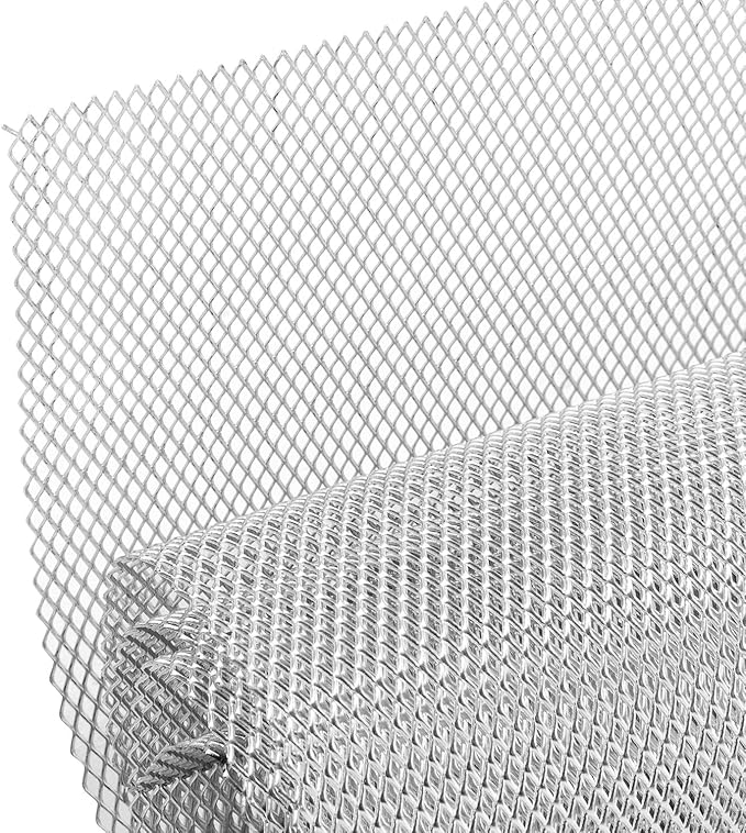 AggAuto 47x16 inches Car Pickup Truck Grill Mesh Spoiler Bumper Vent Aluminum Alloy Automotive Grille Insert Air Intake Racing Rhombic Hole 3x6mm Silver
