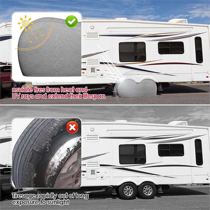 K-Musculo RV Tire Covers, Heavy-Duty Leather Wheel Cover, 2 Pack Fits 30"-32" Dia Tires, Double Buckles, Suitable for Truck, Trailer, Universal for All Seasons (Grey)