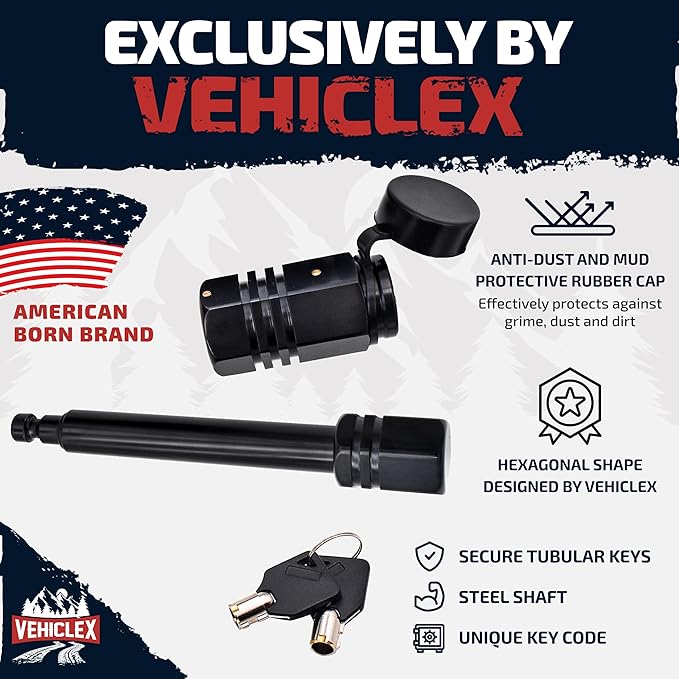 Vehiclex Heavy-Duty Trailer Hitch Pin Lock – 5/8" Locking Hitch Pin with 4-5/8" Effective Span for 3" and 3.5" Receivers – Class IV & V Hitch Security with Unique Tubular Key