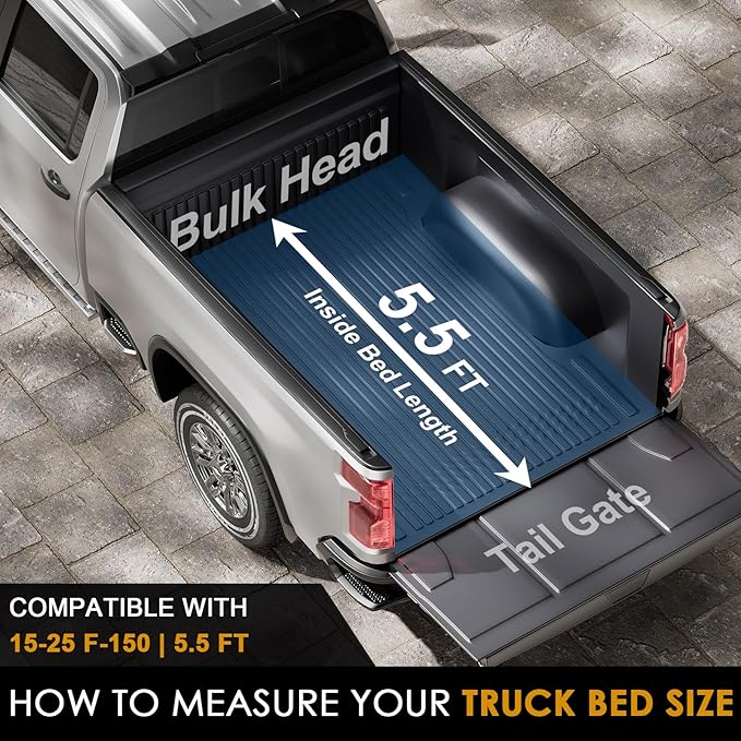 Low Profile Tonneau Cover Truck Bed for Ford F150 5.5 ft (67.1") 2015-2025, FRP Truck Bed Cover Locking Drill-Free Install Heavy Duty Aluminum Hard Folding Waterproof Fiberglass Anti-Theft 5.5ft