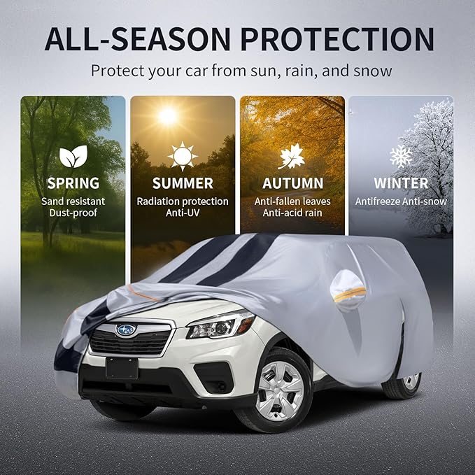 10 Layers Car Cover Custom Fit for Subaru Forester 1997-2026 100% Waterproof All Weather Automobiles, Gift with Towel, Heavy Duty Car Covers for Rain Sun UV Protection with Door Zipper.