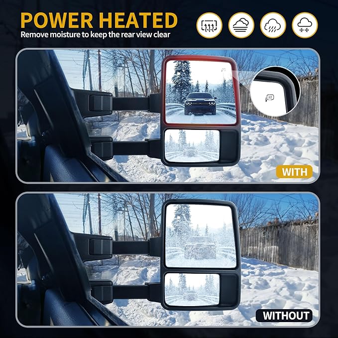DWVO Tow Side Mirrors Compatible with 08-16 Ford F250 F350 F450 F550 Super Duty with Smoke Heated Power Manual Telescoping Folding Pair Turn Signal Light