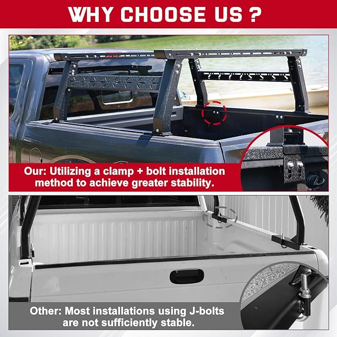 Adjustable Truck Bed Rack for Most Truck, Overland Bed Rack Compatible with Gladiator/Ford/Tundra/Tacoma/Dodge/Chevy/Nissan, Ladder Rack for Kayak, Surfboard, Lumber, Ladder