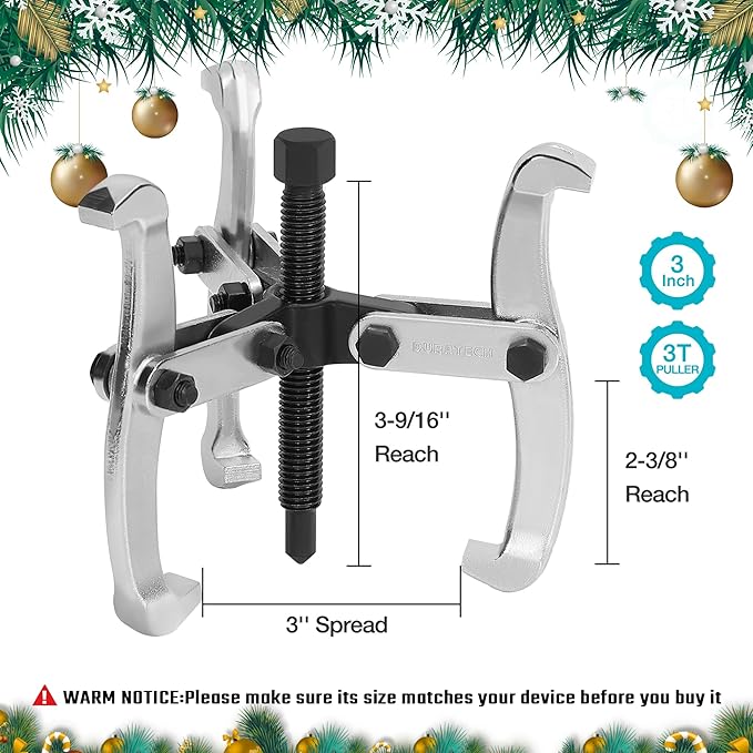 DURATECH 3-Inch 3-Jaw Gear Puller, Removal Tool for Gears, Pulleys, Bearings and Flywheels, Fully Assembled, CR-V Steel