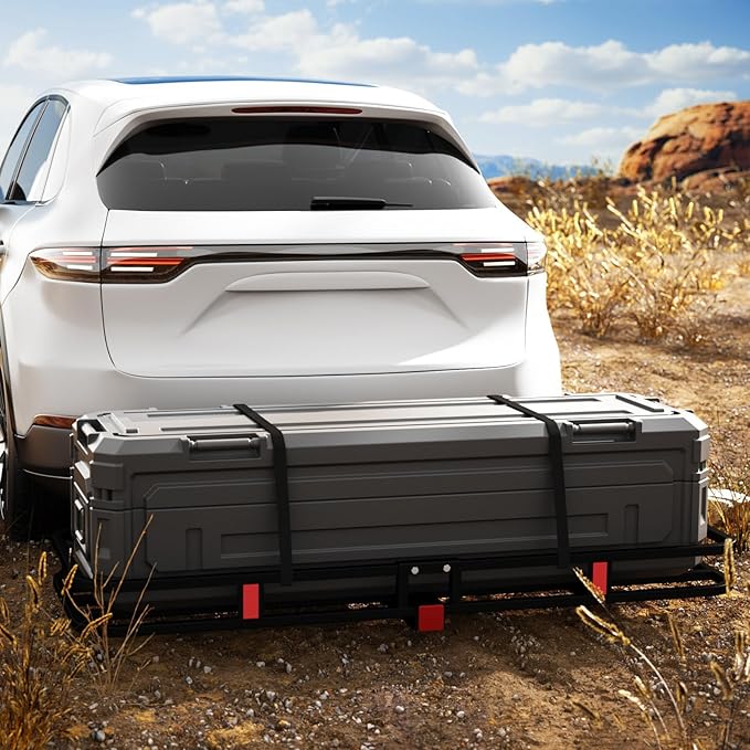 FORWODE 500 LBS Hitch Mount Cargo Carrier Basket, 53"x19"x5" Folding Hitch Cargo Carrier Basket for 2 Inch Receiver, Car Rack Rear Luggage Basket for Car SUV Traveling