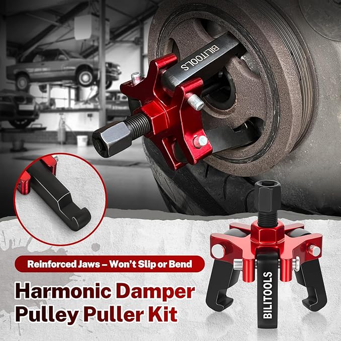 BILITOOLS Harmonic Balancer Puller Set, Upgraded 3-Jaw Pulley Puller with Holding Tool for Removing Harmonic Damper Balancers Compatible with Chevy, GM, Chrysler, Ford etc.