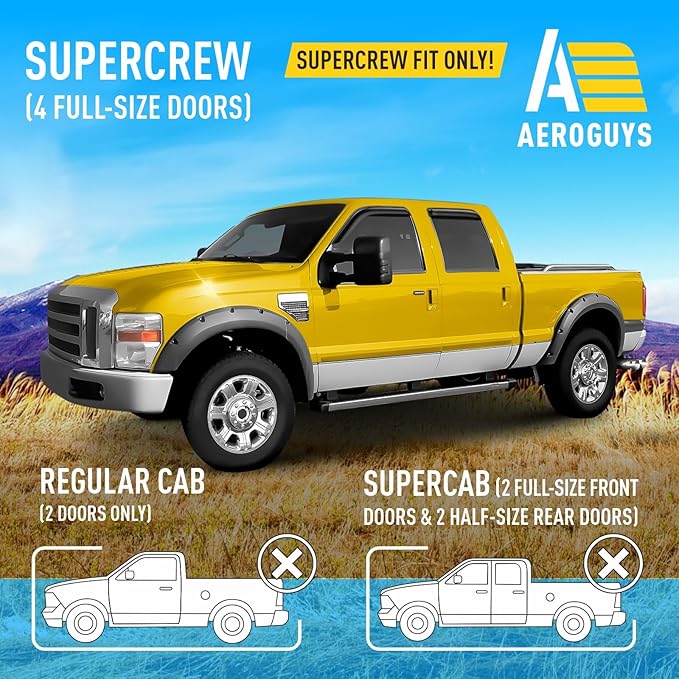 Extra Durable Window Deflectors Tape-On Visors Rain Guards Fit for Ford F250-550 Super Duty 1999-2016 SuperCrew, Sun Visors, Wind Vent for Shades, Exterior Car Accessories - 4pcs. AG0874