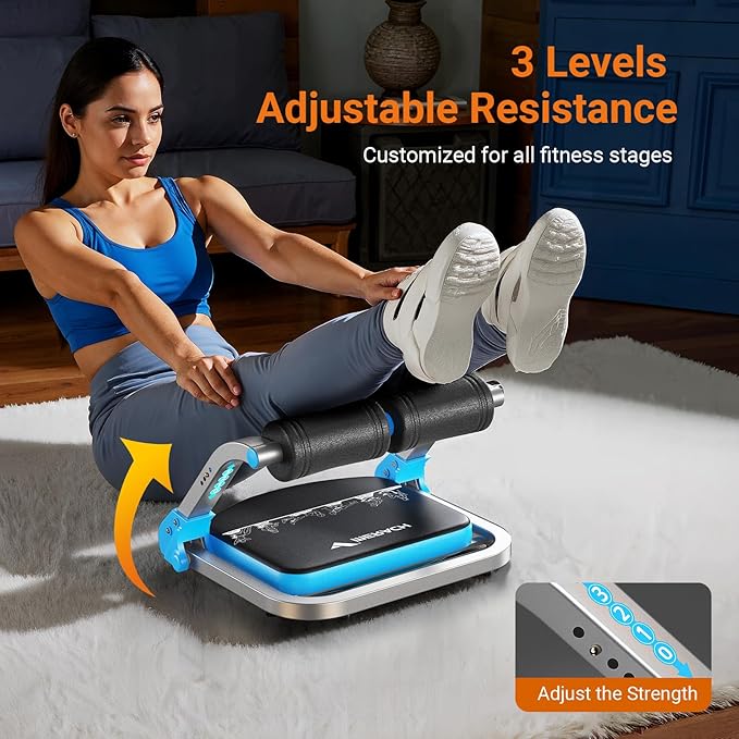 MERACH Ab Machine for Home Gym, Adjustable Ab Trainer with 3 Resistance Levels, Sit Up Exercise Equipment for Core Workout, Automatic Rebound Ab Crunch Machine, Ab Workout Equipment for Stomach