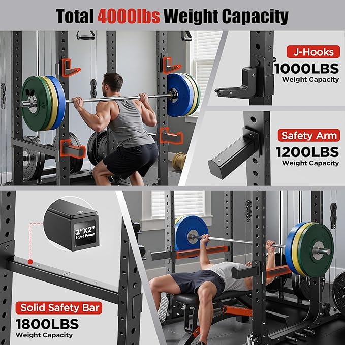 Sportsroyals Power Cage,1600lbs Multi-Function Power Rack with Adjustable Cable Crossover System and More Training Attachment, Weight Cage for Home Gym