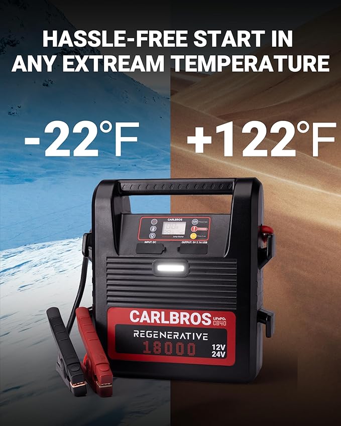 CB40 Heavy Duty Jump Starter, 40S Fast Recharge, 18000A 12/24 Volt Battery Jump Pack for Gas & Diesel Engines Up to 45L, LiFePO4 Commercial Battery Jumper Box for Truck