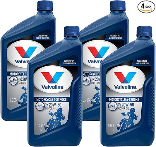 Valvoline 4-Stroke Motorcycle SAE 20W-50 Motor Oil 1 QT (Pack of 4)