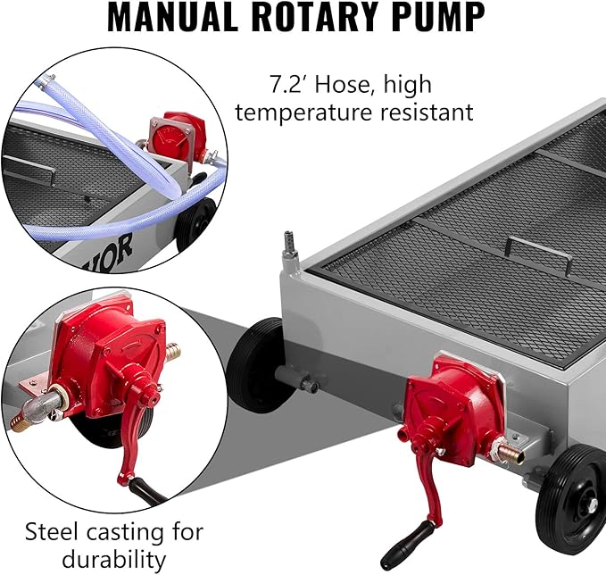 VEVOR Oil Drain Pan 15 Gallon Oil Drain Tank, 57L Low Profile Oil Drain Pan, Large Capacity Oil Change Pan, Foldable Hand, with Pump, Hose, Swivel Casters Wheels for Car, SUV, Trucks Oil Draining
