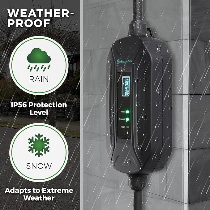 PRIMECOM Level 2 Electric Vehicle (EV) Charger (220V / 240Volt, 16Amp) Portable EVSE Smart Electric Car Charger, 30', 40', and 50 Feet Lengths (30 Feet, 14-30P)