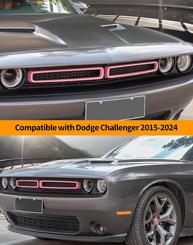 Hoolcar Front Grille Radiator Grille Insert Cover Grillwork Trim Compatible with Dodge Challenger 2015-2024, Exterior Accessories, Pink, 2pcs