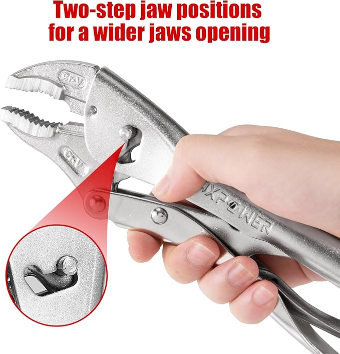 MAXPOWER 10-inch Locking Pliers, Curved Locking pliers with Two-position Opening Adjustment, Max Jaw Opening 2.6"