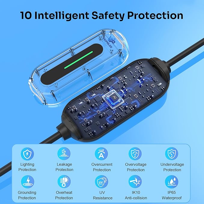 Level 1 and 2 Portable Ev Charger 16A, Electric Car Charger J1772 with 25ft Cable, Electric Vehicle Charging Stations Outdoor with Nema 6-20 Plug and Nema 5-15 Adapter, EV Chargers for Home 110v-240v