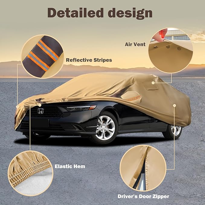 Accord Car Cover Waterproof All Weather Compatible with Honda Accord, Outdoor Heavy Duty Anti-UV Car Covers Rain Sun Snow Protection with Zipper and Windproof Buckle