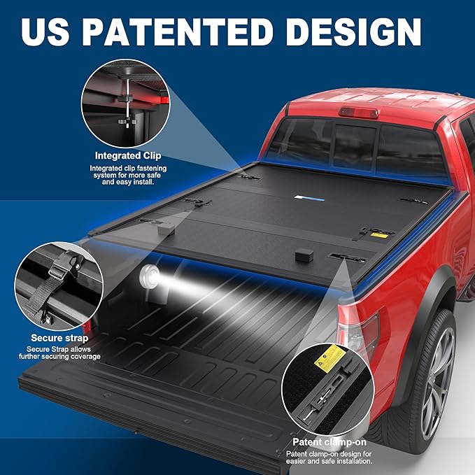 MOSTPLUS Tri Fold Fiberglass Truck Bed Tonneau Cover Compatible with 2009-2014 Ford F150 F-150 (Excl. Raptor Series) Styleside 5.5 FT-66 inch Bed