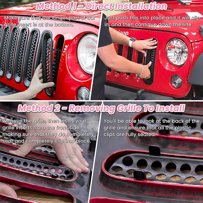 7PCS Front Grill Mesh Inserts for Jeep Wrangler JK JKU Unlimited 2007 2008 2009 2010 2011 2012 2013 2014 2015 2016 2017 2018 Grille Guard Cover Trim Clip-in Exterior Accessories (Matte Pink)