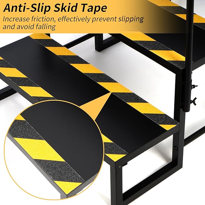 RV Steps, 3 Step Camper Steps Outdoor Hot Tub Mobile Home Stairs Anti-Slip with 2 Handrail for Travel Trailer Motor Home Boat Camper and Porch for Dogs Elder Child