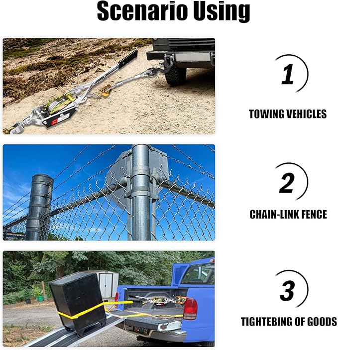 Come Along Winch 1 T Pulling Capacity 7 FT Steel Cable 2 Hooks Heavy Duty Ratchet Power Puller Tool with Dual Gears Automotive Hoist Cable Puller Ideal for Vehicle Rescue.