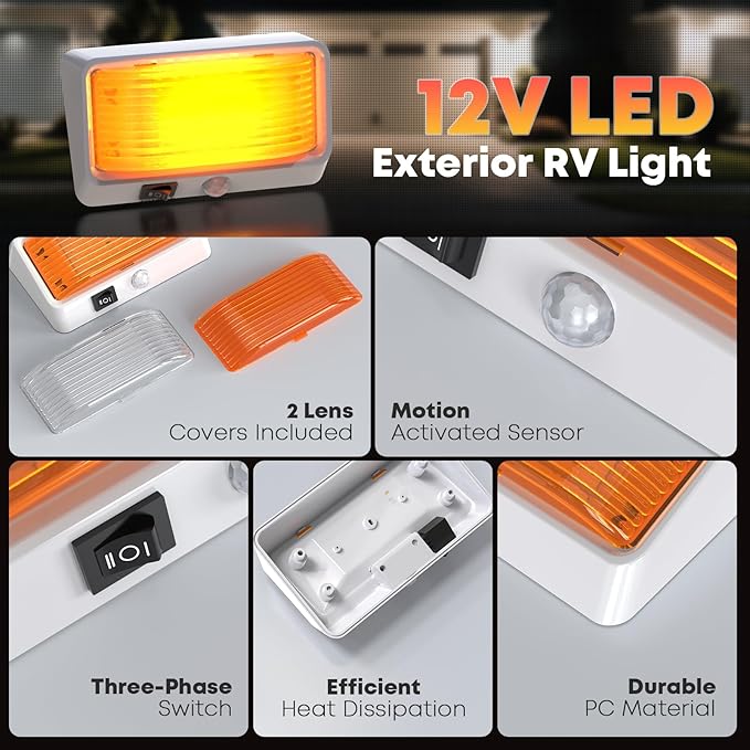 BlueFire RV Exterior LED Porch Light with Motion Sensor – Waterproof, Energy Efficient, Easy Installation, Bright Outdoor LED Lighting for Camper, Trailer, Motorhome (White)
